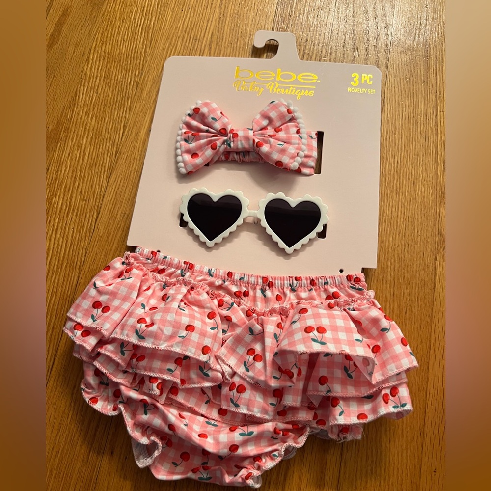 Pink cherries ruffled bottom sunglasses bow set